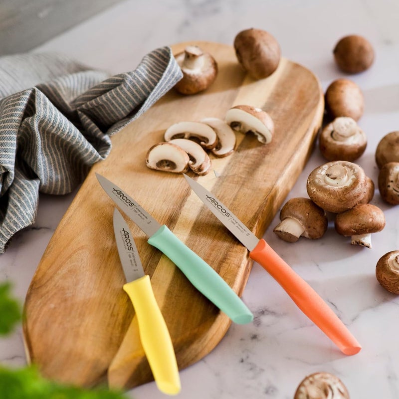 Arcos Paring Knife Set of 3 Pieces 4 Inch Stainless Steel. Colorful Kitchen Knives for Peeling Fruits and Vegetables. Ergonomic Polypropylene Handle. Series Nova. Color Orange, Yellow and Blue. - Image 5